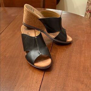 Clarks Black and Tan Wedge Sandals